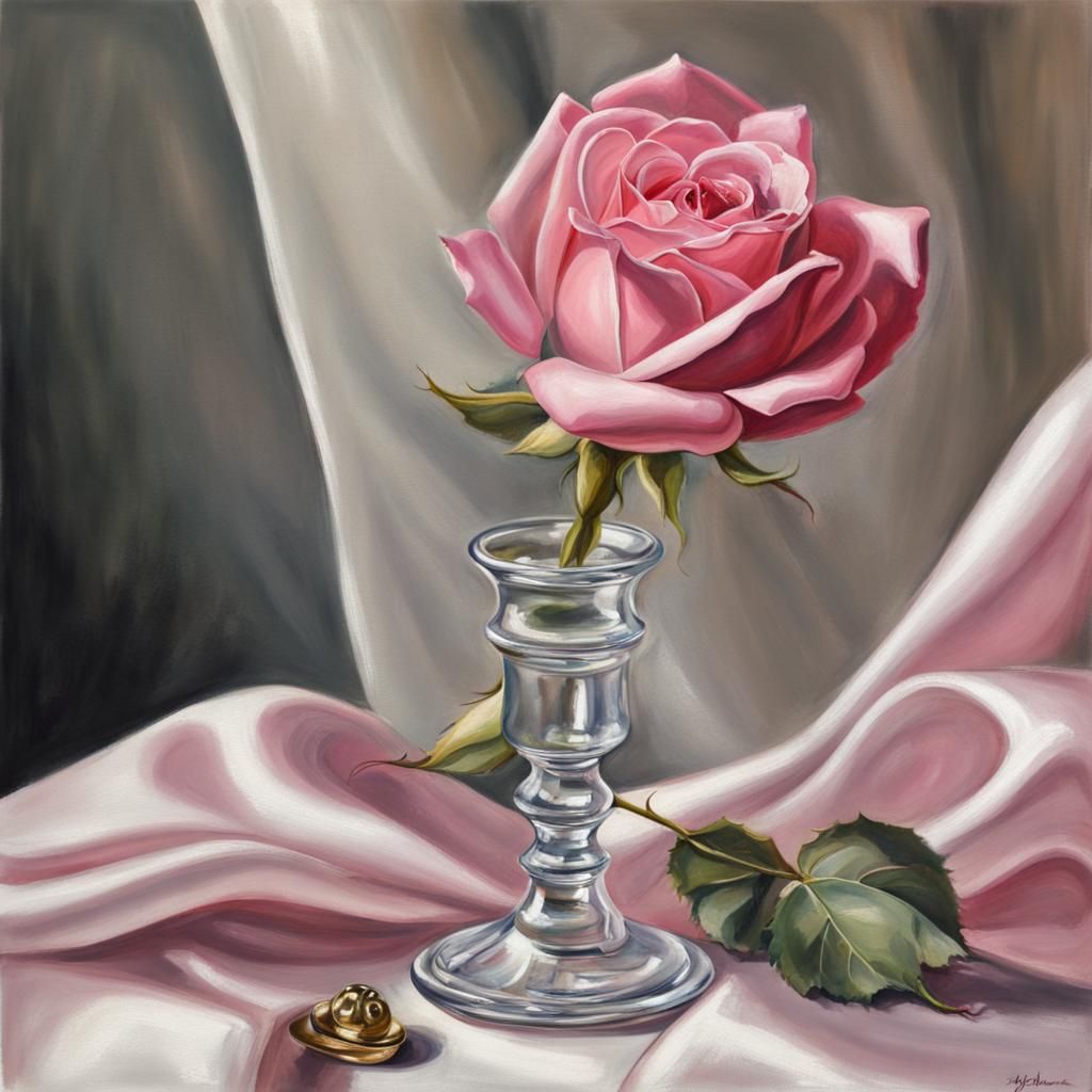 Hyperrealistic Still Life: Pink Rose and Salt Cellar