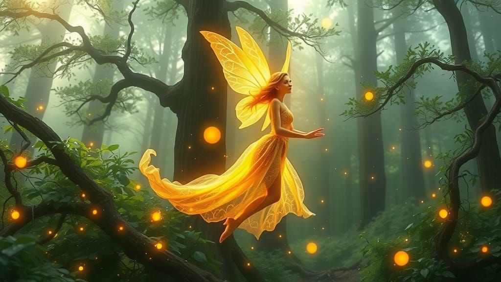 Golden Fairy in Enchanted Forest