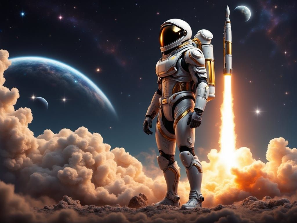 Sleek Astronaut Major Tom Prepares for Liftoff in Futuristic...
