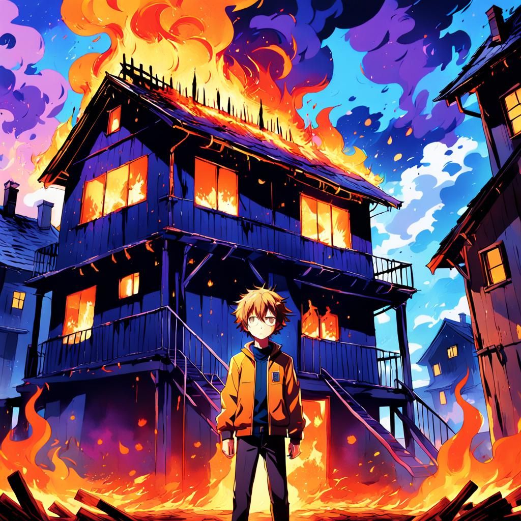 Anime Figure in Burning House, Manga Key Visual