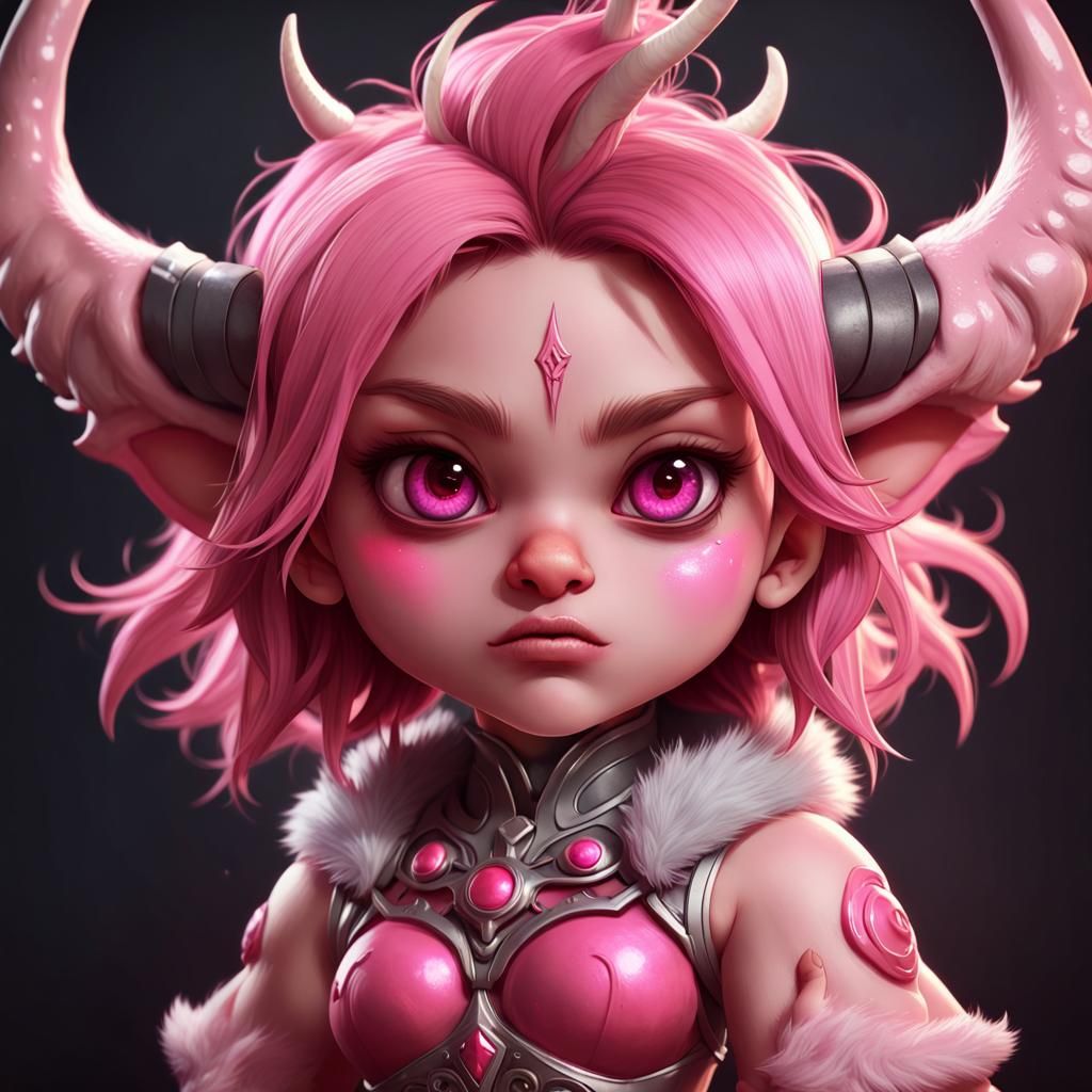 Chibi Pink Furry Monster Portrait in 8K