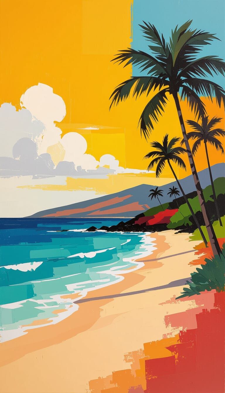 Minimalist Maui Beach Painting with Abstract Colors
