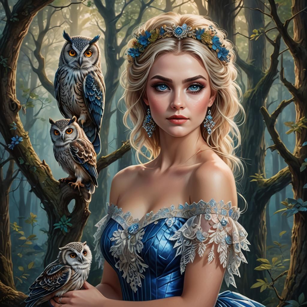 Enchanted Forest Portrait of Woman with Owl