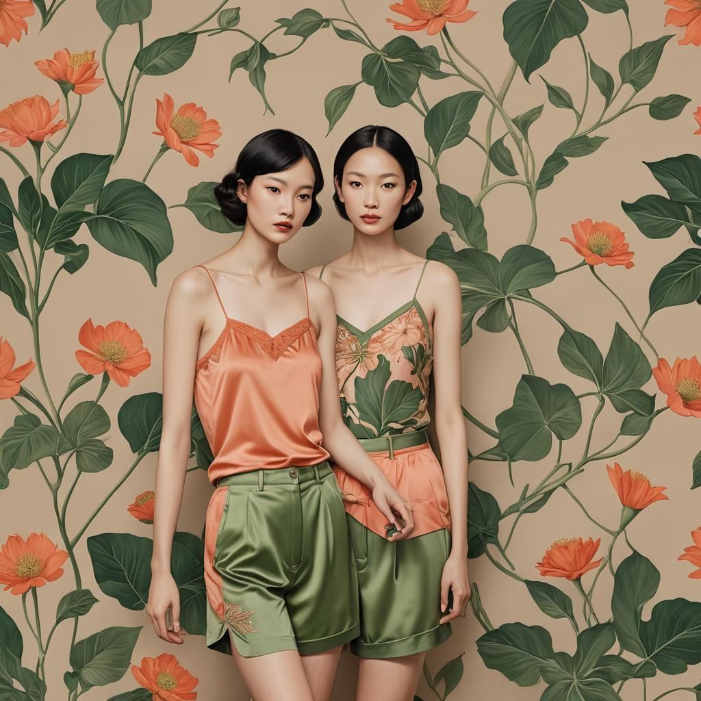 Woman in Tan Top Inspired by Art Nouveau