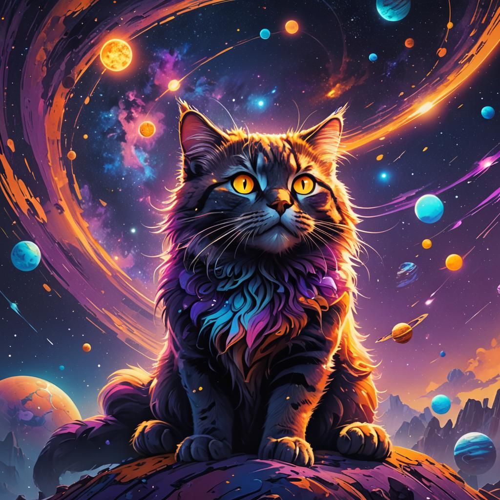Majestic Galaxy Cat in Space Concept Art