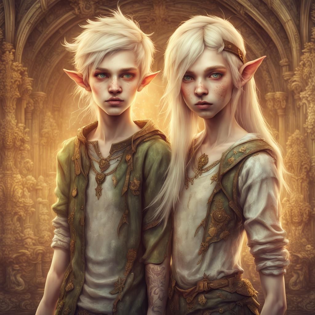 Elven Twins in Grunge Style with Volumetric Lighting