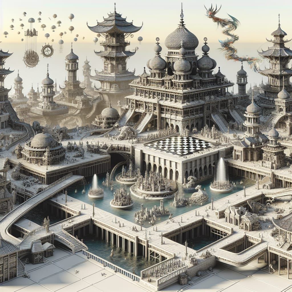 Fantastic Cityscape in Ukiyo-e Anime Style