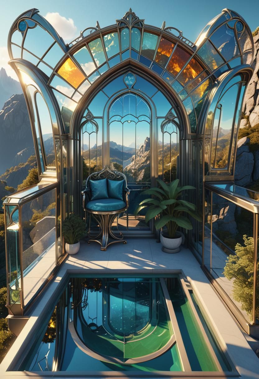 Titanium Quartz Glass Villa: Art Nouveau Sci-Fi Architecture