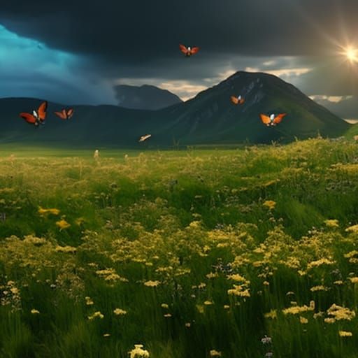 Wildflower Field with Butterflies: Digital Matte Painting