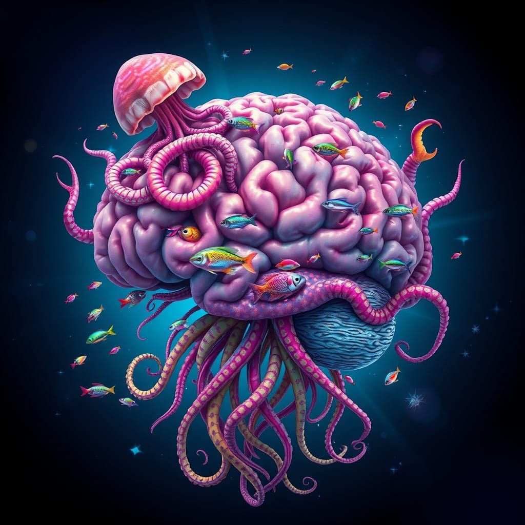 Surreal Sea Life Brainscapes in Vibrant Colors