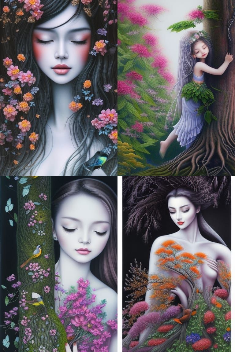 Girl's Joyful Embrace of Nature in Magic Realism