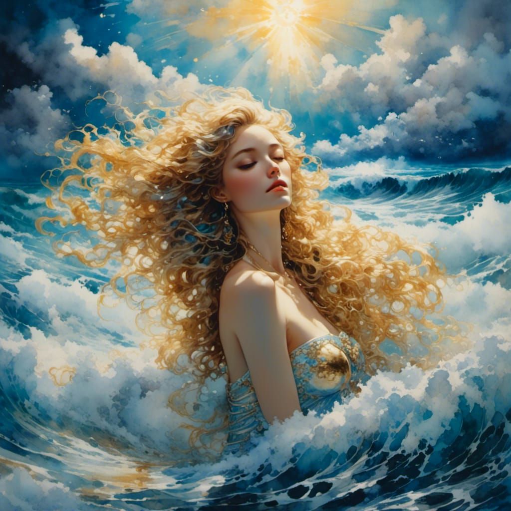 Luminescent Woman Sleeping Through Ocean Storm