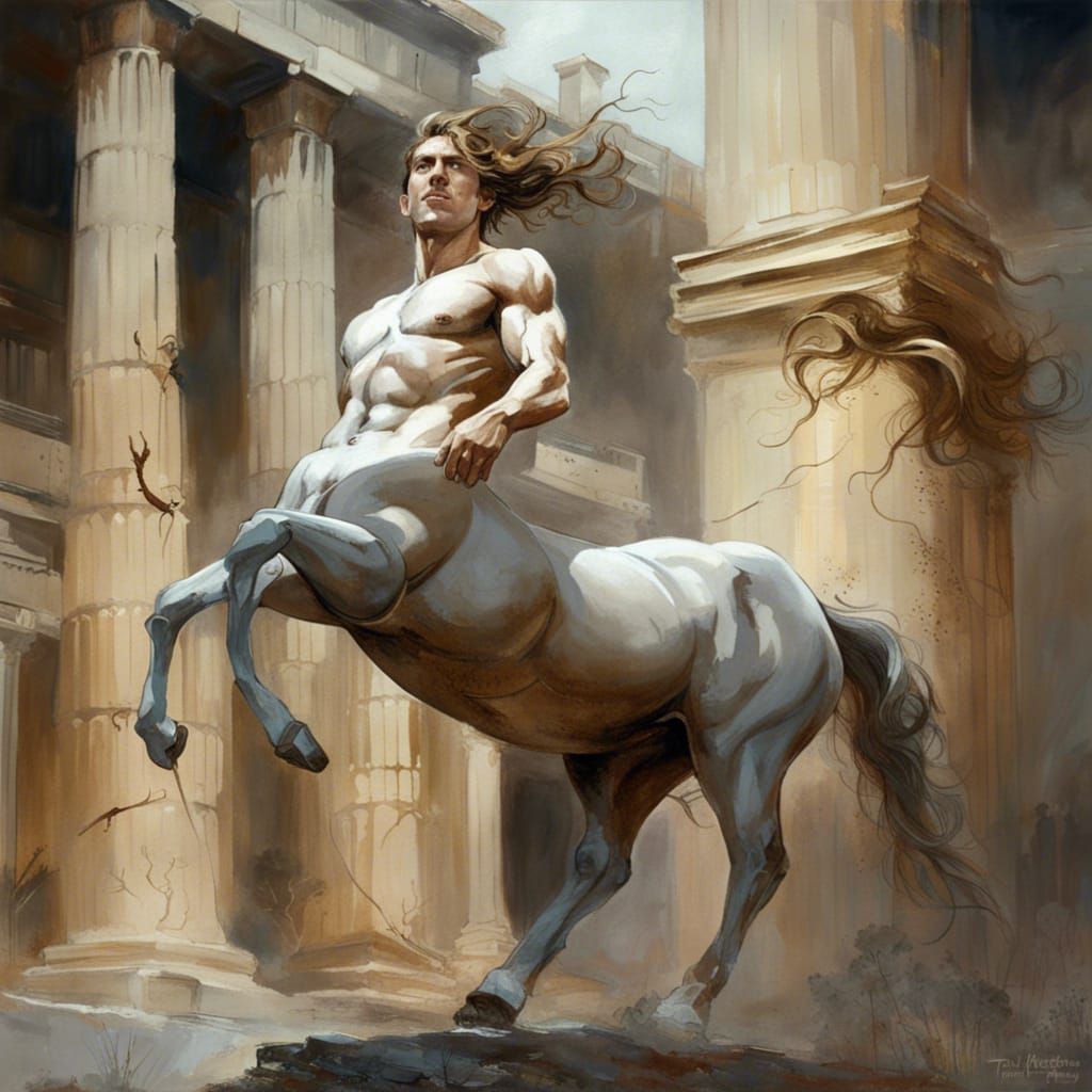 Attractive Centaur at the Acropolis: Fantasy Art