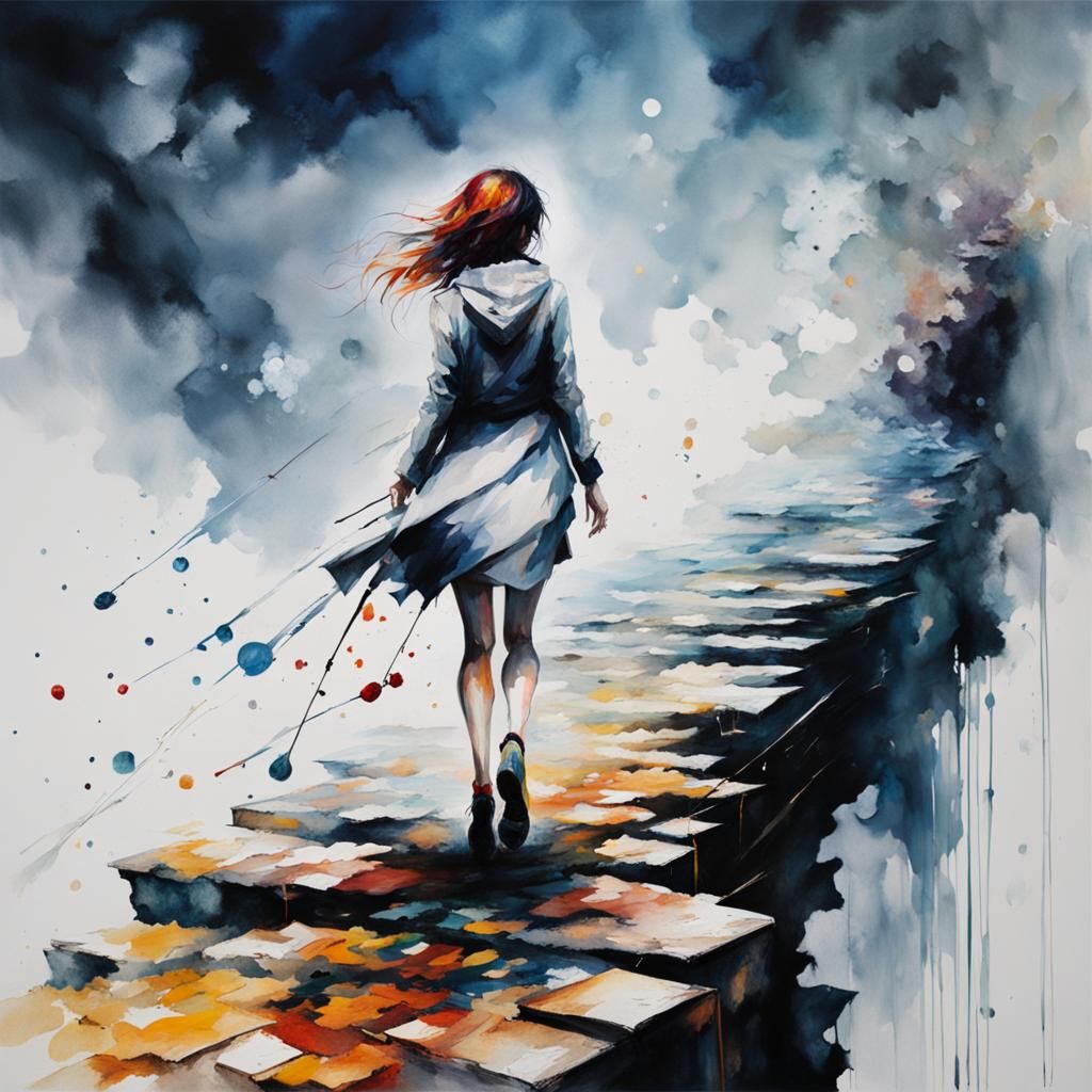 Trompe-l'œil Girl Walking Over Abyss