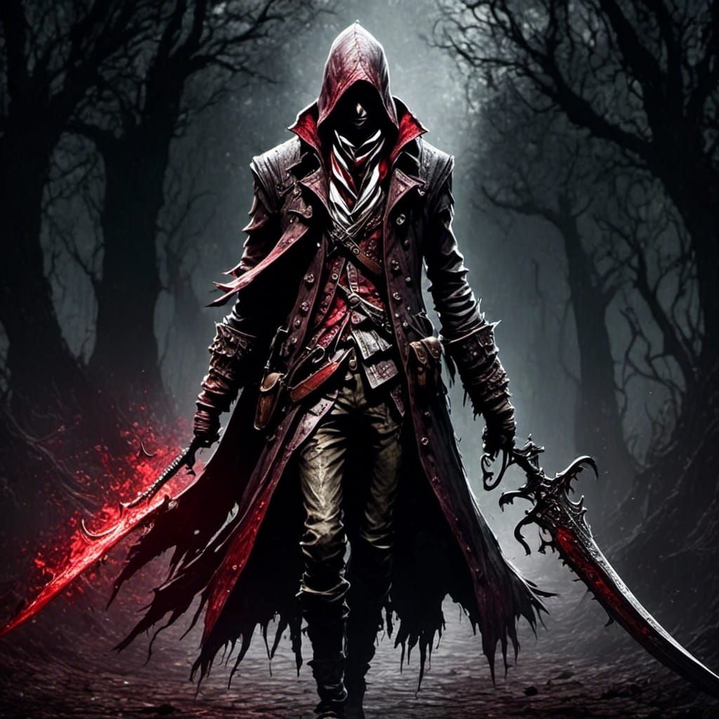 Powerful Assassin with Bloody Dagger in HDR