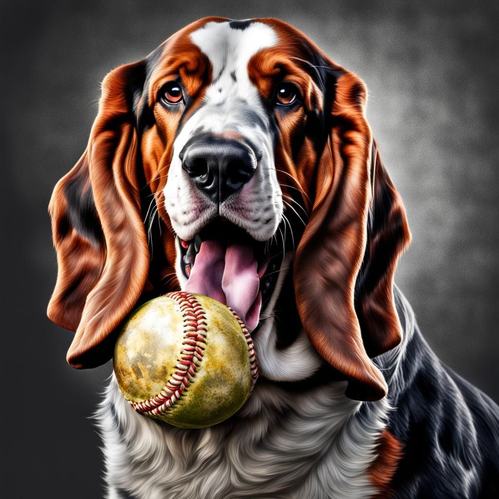 Hyperrealistic Basset Hound with Baseball Portrait