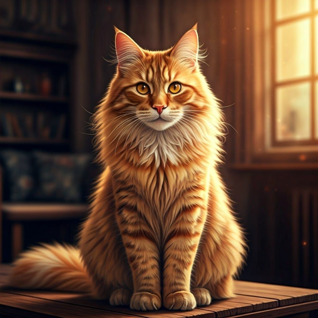 Regal Ginger Cat with Amber Eyes in Sunlight