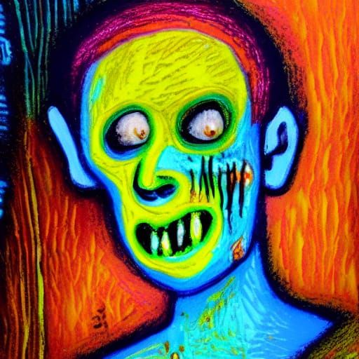 Colorful Zombie Portrait in Picasso Expressionist Style