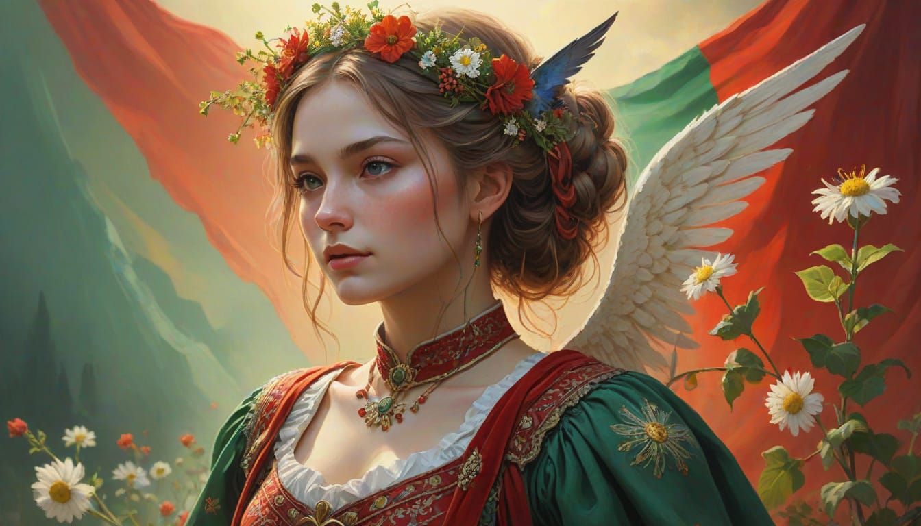 Hungarian Folk Costume Fantasy Art with Angels
