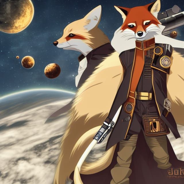 Steampunk Anime Fox in Space Reads Data