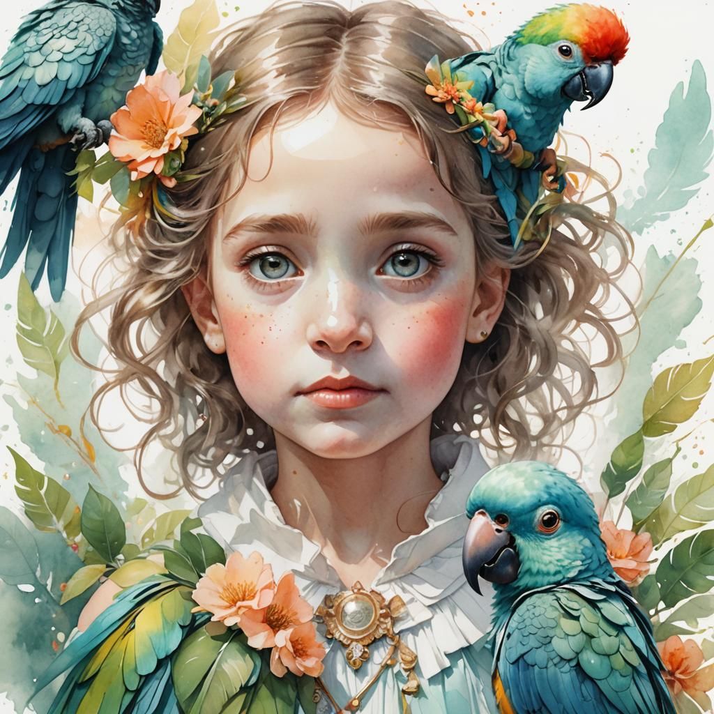 Whimsical Watercolor Portrait of a Baby Parrot