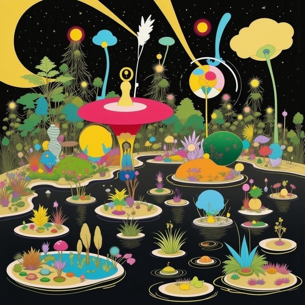 Serene Koi Pond in Galactic Beige