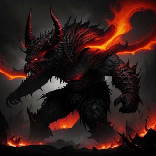 Hellish Monster Battles Warrior in Dark Fantasy Style