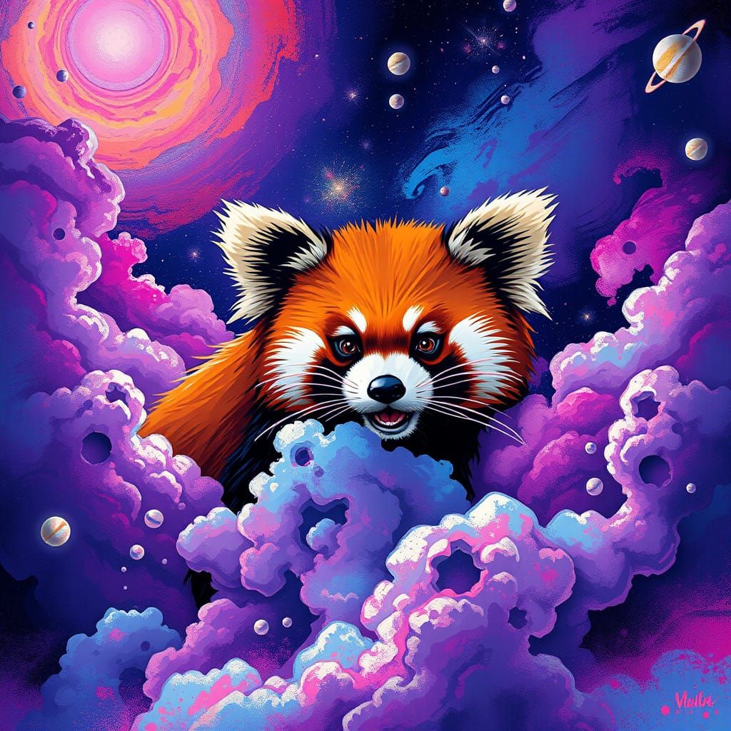 Galactic Red Panda in Dynamic Graffiti Style