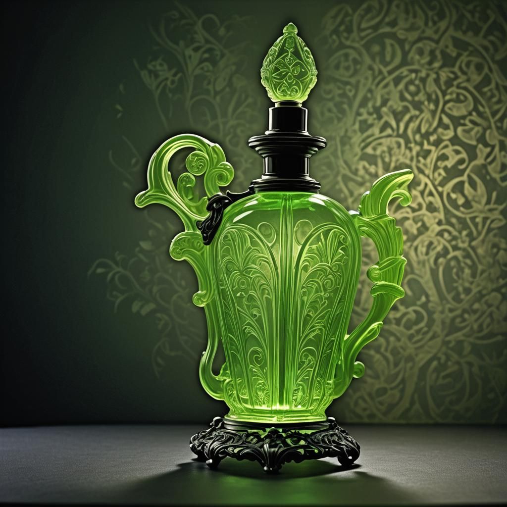 Glowing Uranium Glass Perfume Atomizer in Art Nouveau Style