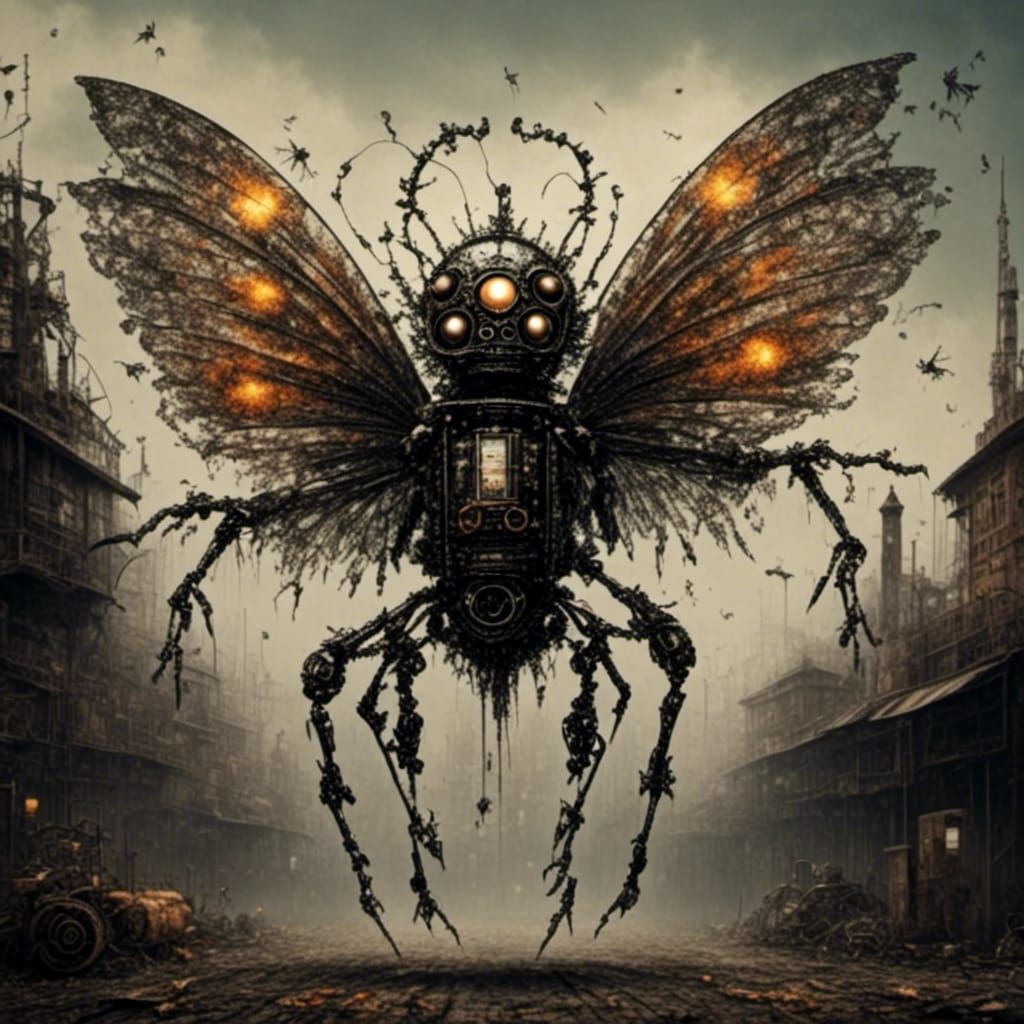 Steampunk Robot Fairy with Metal Wings