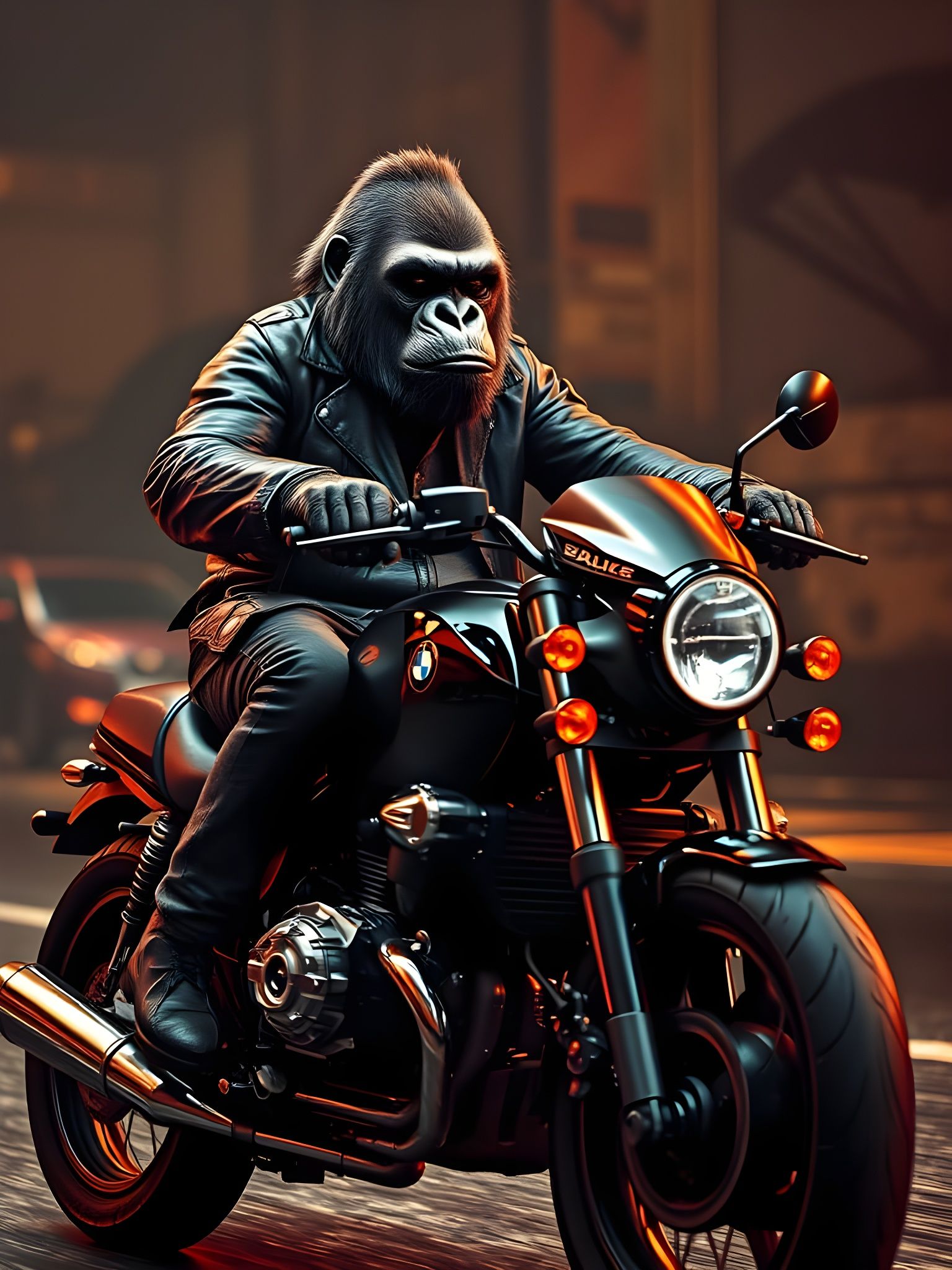 Hyperrealistic Gorilla on Motorbike