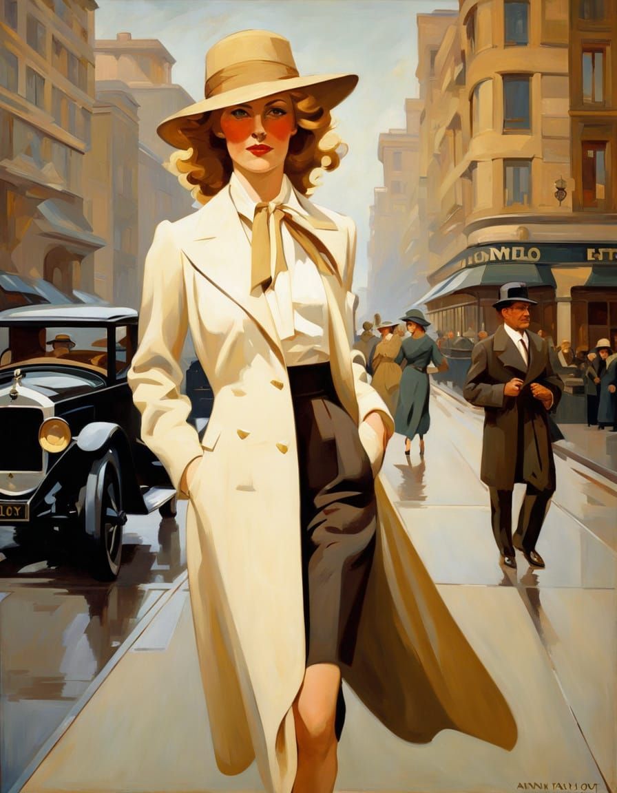 Confident City Siren in Art Deco Style