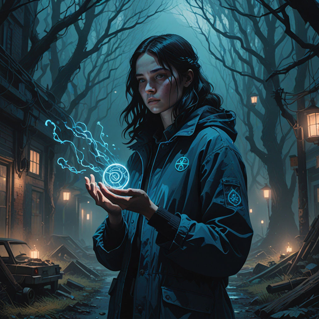 Enchantress Illuminated by Celestial Magic in Dark Academia