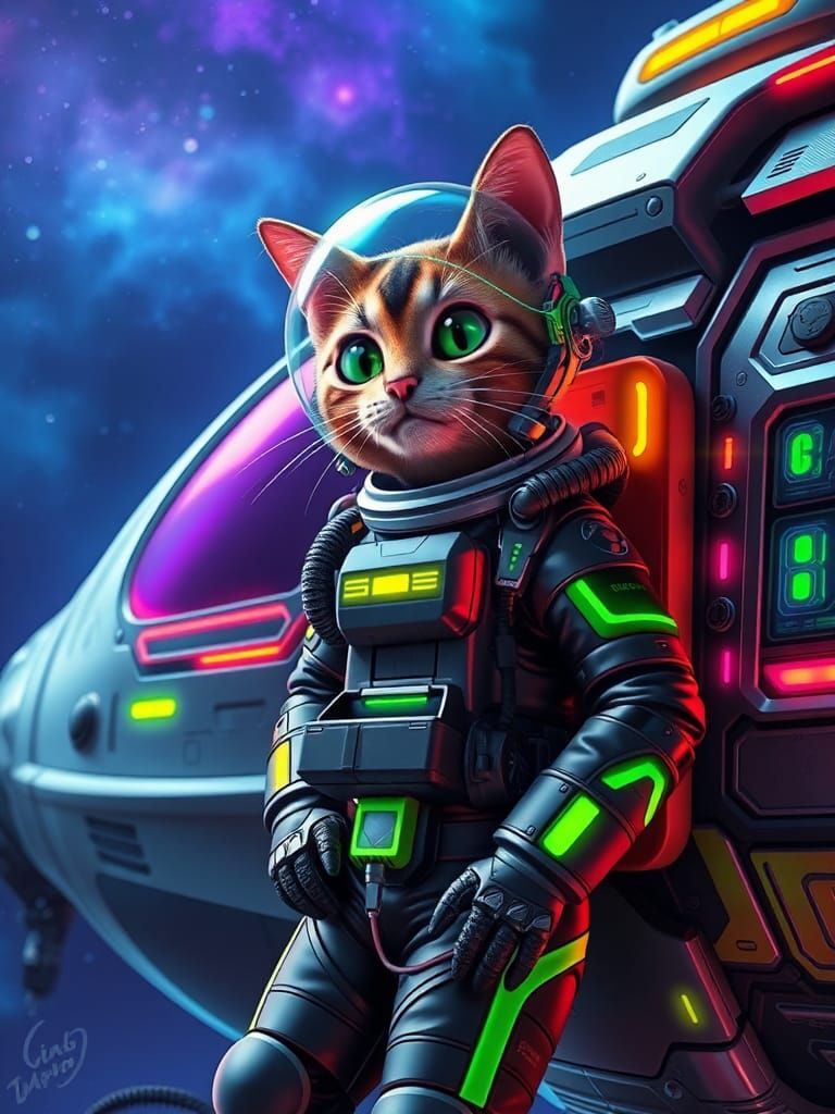 Curious Cat Astronaut in Futuristic Comic Style