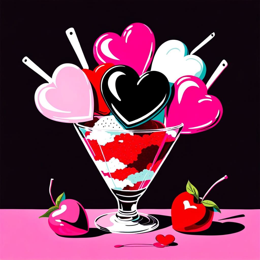Hot Pink Pop Art Still Life with Sweet Treats and Hearts