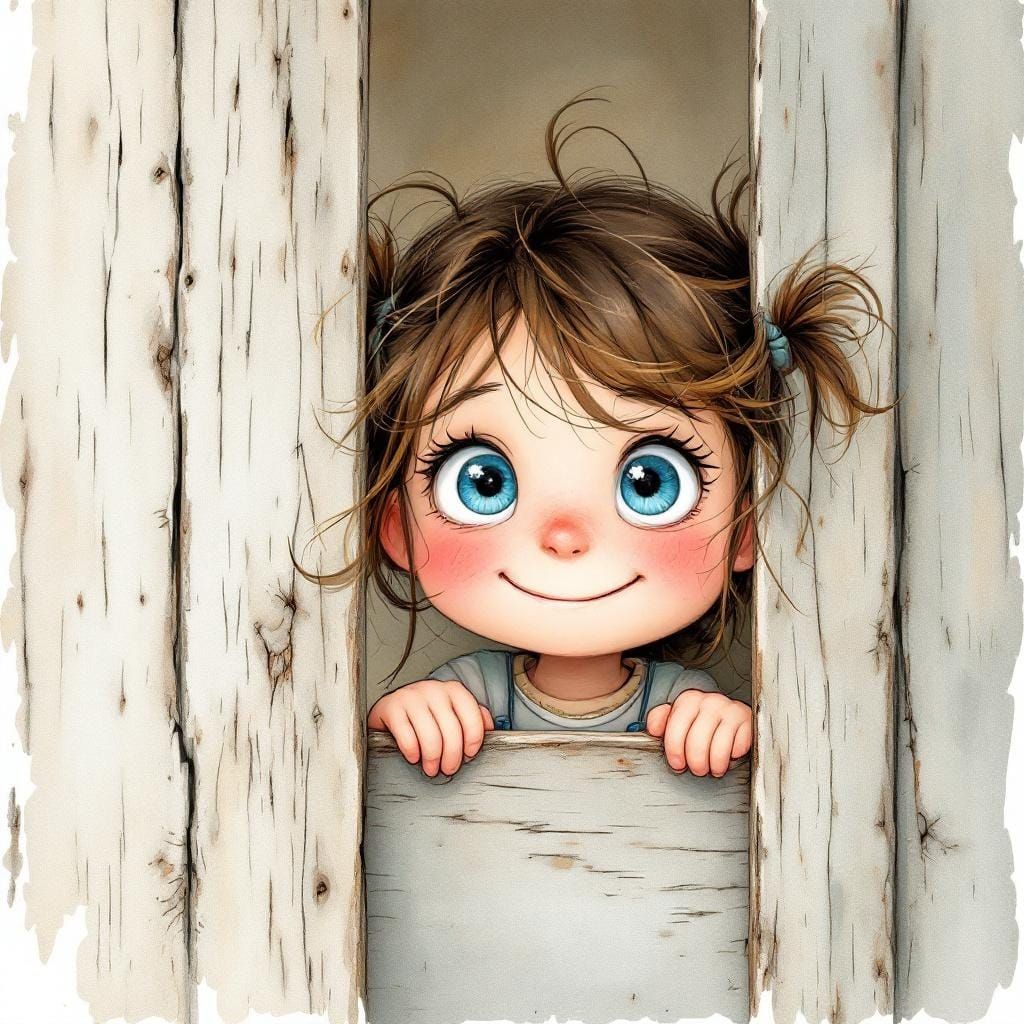 Little Girl Peeking: Whimsical Watercolor Portrait