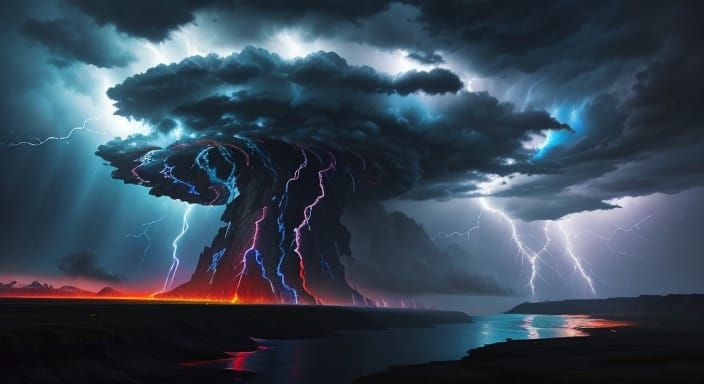 Lightning Storm Landscape in Action Painting Style