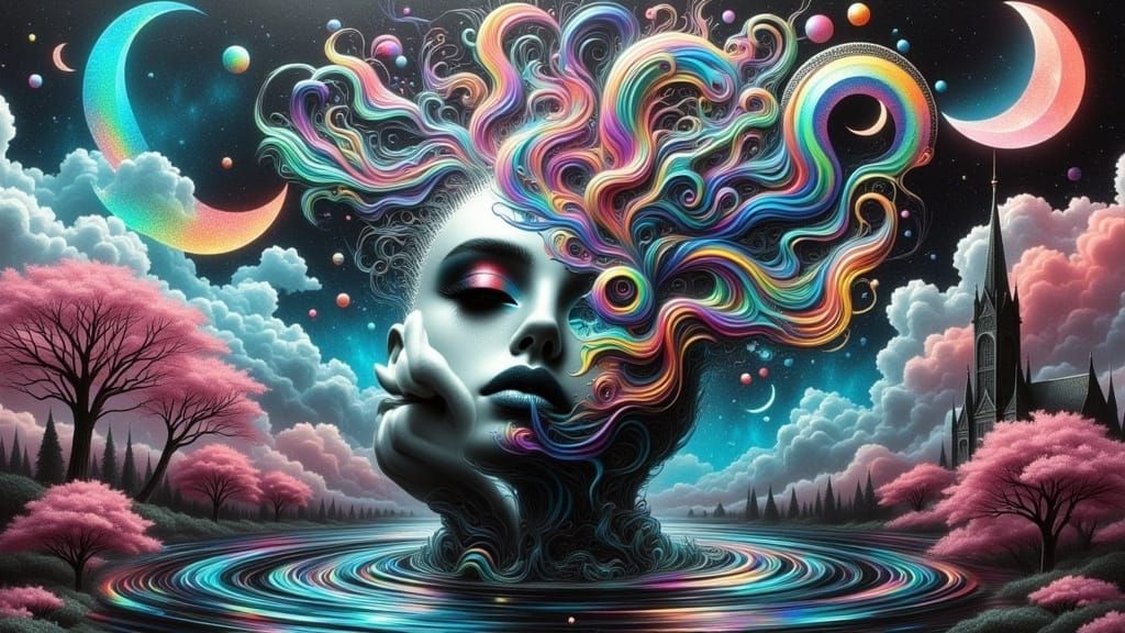 Enchanting Queen Transcends Reality in a Glowing Silver Haze