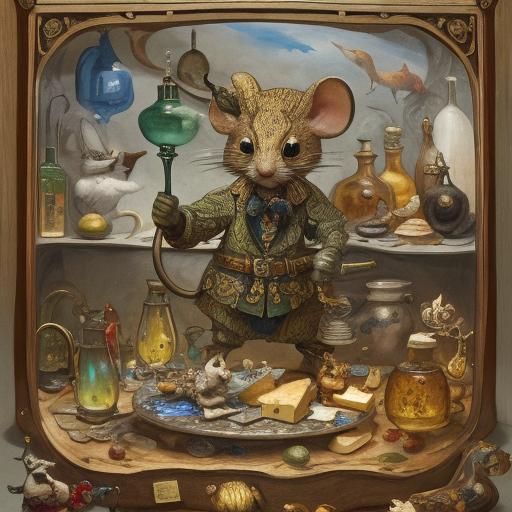 Glass Mouse Stealing Cheese: Enameled Figurine