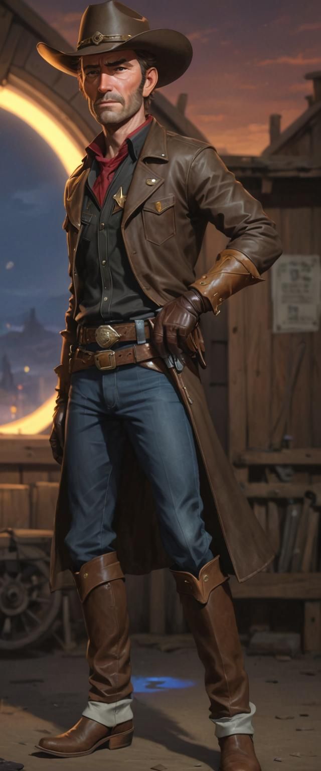Cowboy Sheriff in Gauntlets, Digital Art
