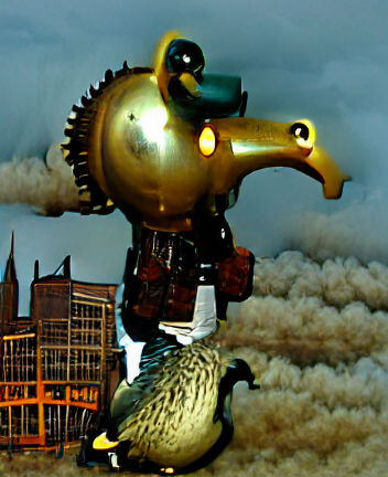 Giant Duck Attacks Steampunk City