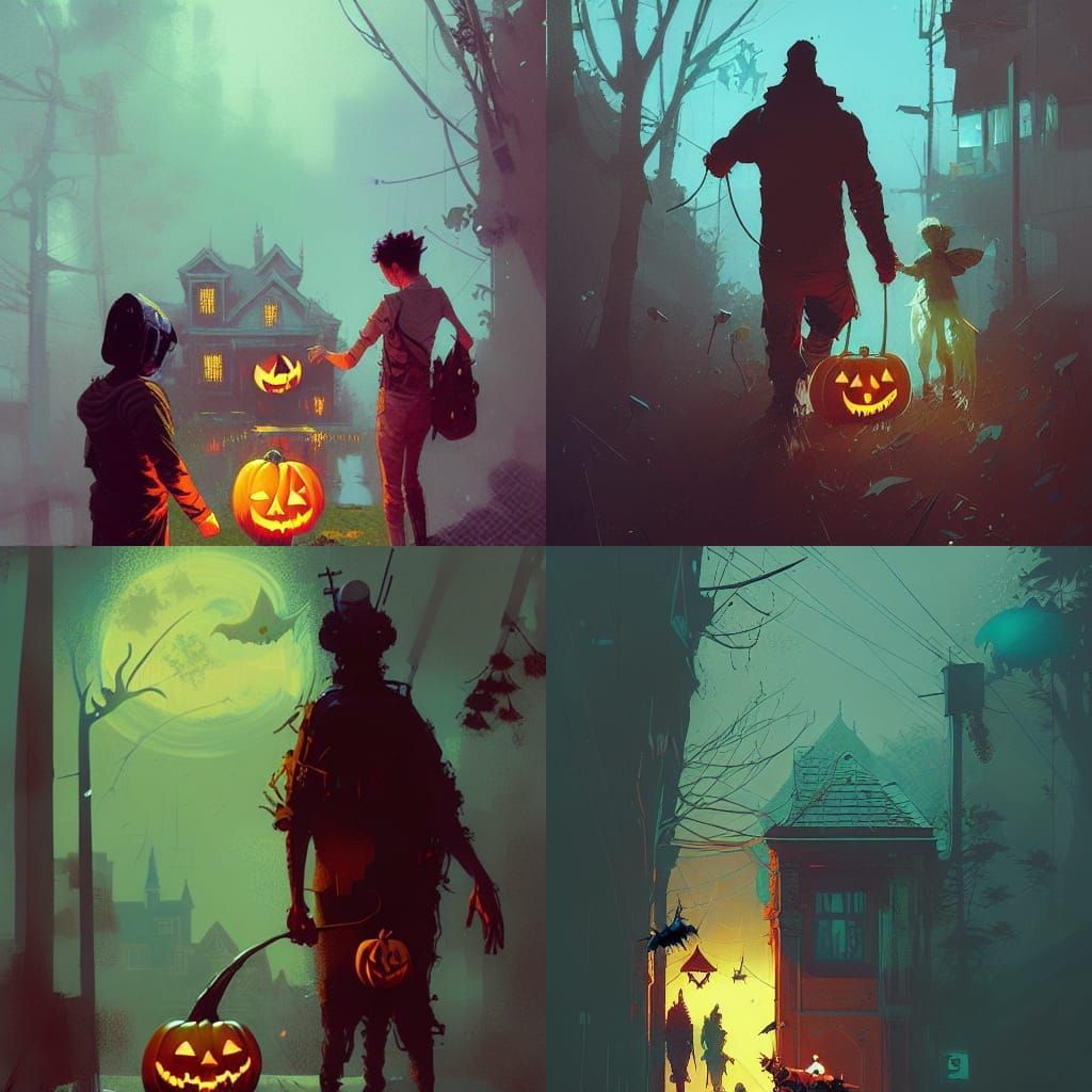 Vivid 'Trick or Treat' Scene in Pop Art Style