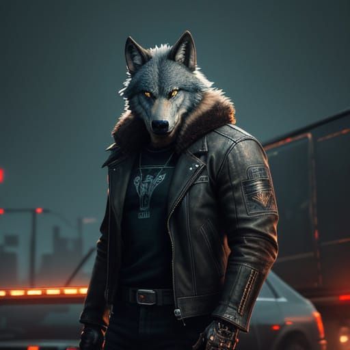 Gritty Sci-Fi Wolf Man by Lonely Highway at Dusk