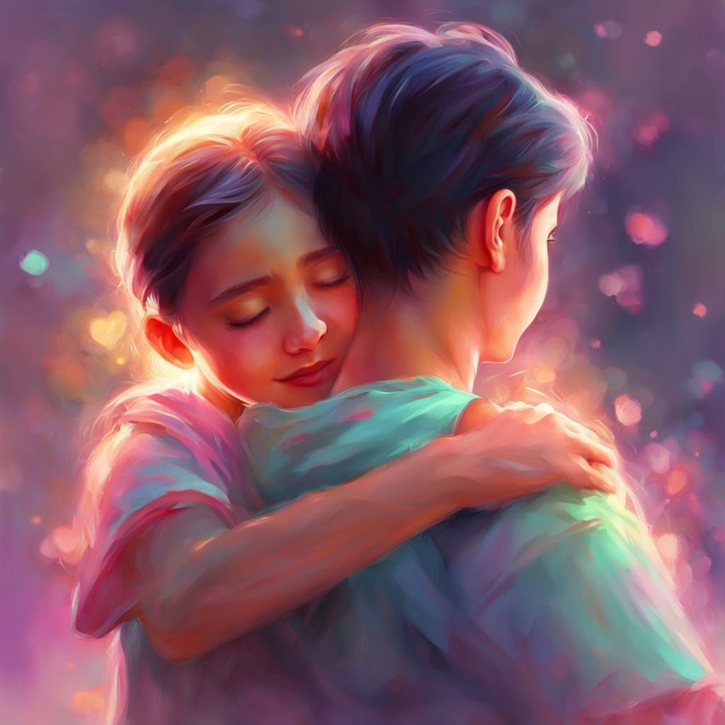 Heartwarming Hug in Pastel Digital Art