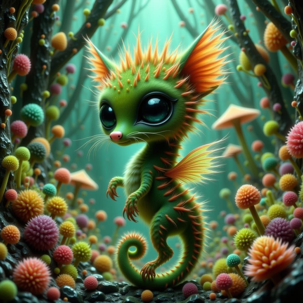 Surreal Cat Amalgam Creature in Whimsical Fantasy Setting