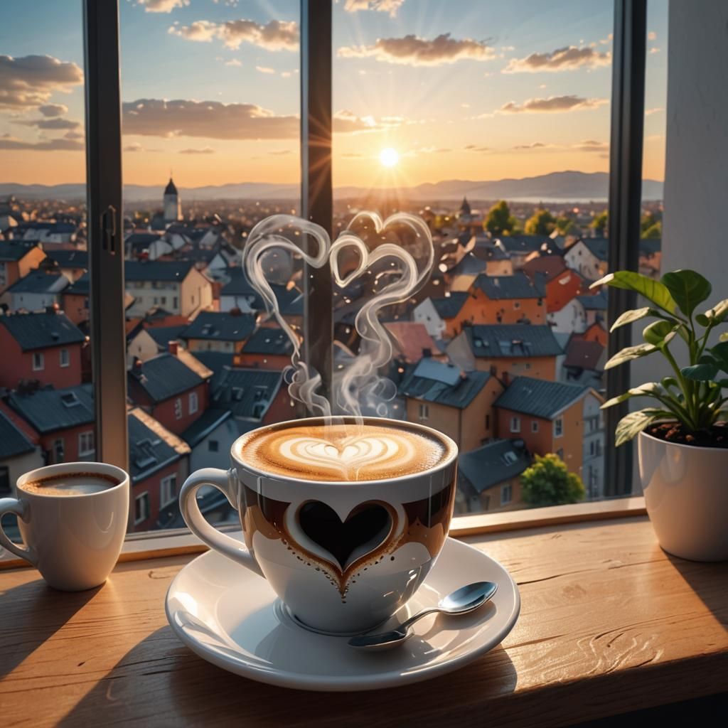 Aromatic Coffee Cup at Sunrise: Ultra-Realistic 8K