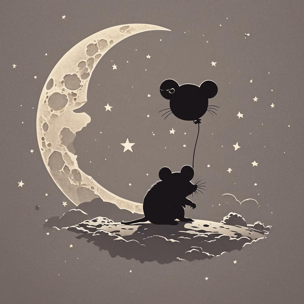 Chibi Mouse Silhouette on the Moon