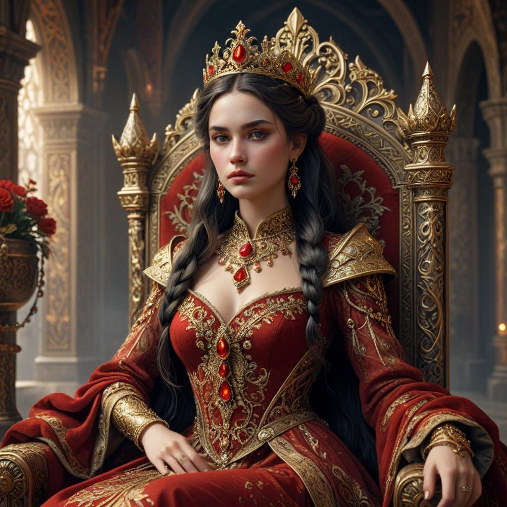 Regal Queen in Opulent Medieval Setting
