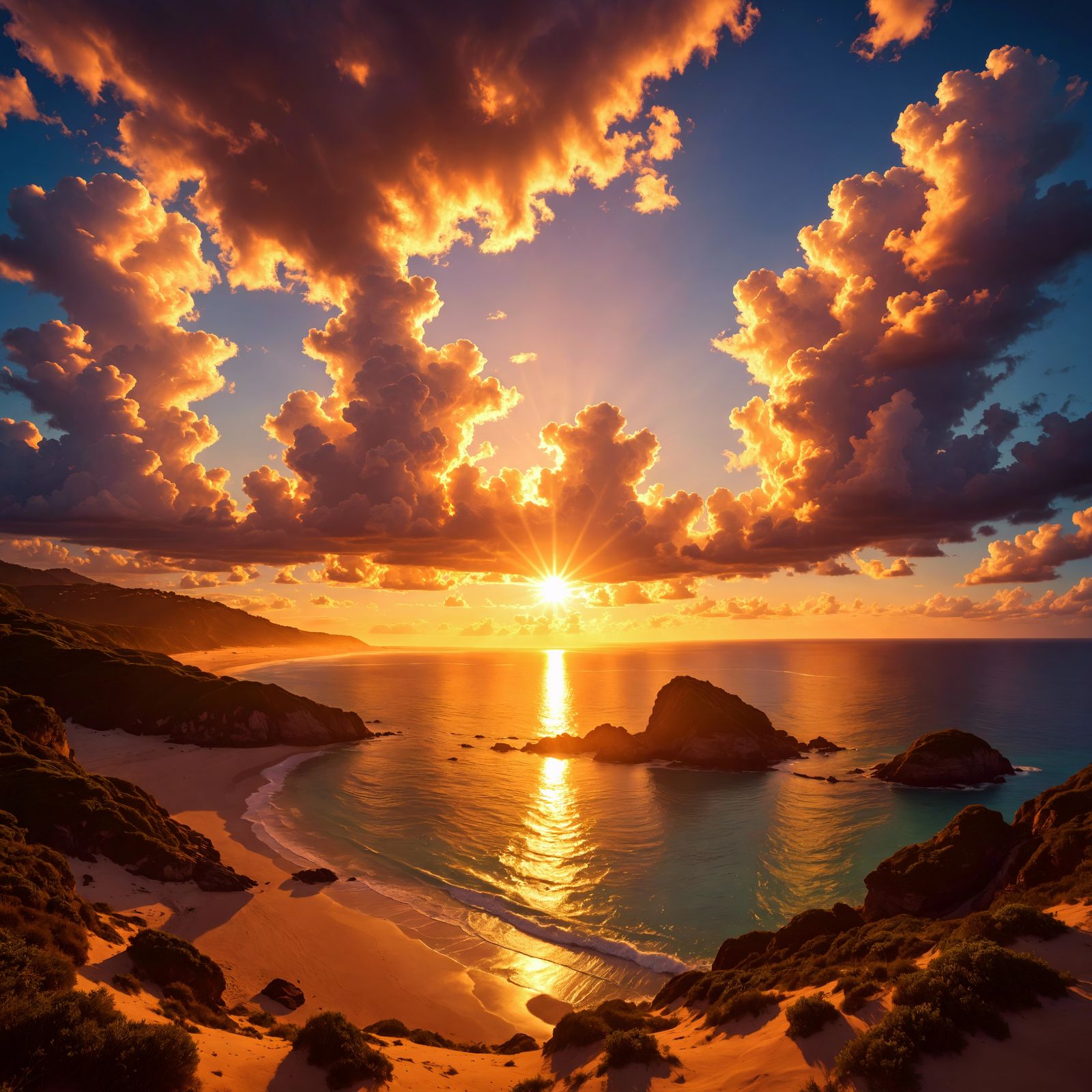 Vibrant Australian Sunset with Volumetric Lighting