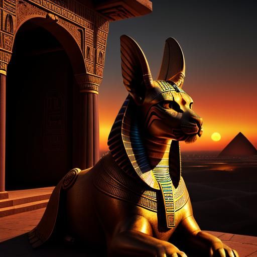 Fierce Egyptian Sphinx in Red Sunset